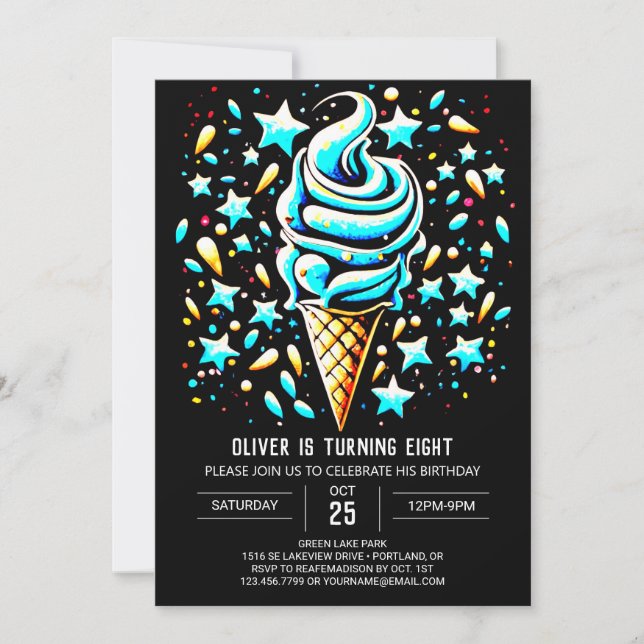 Invitation Sweet Boho Blue Boy Crème de glace Boy Anniversair (Devant)