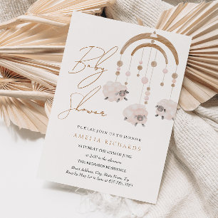 Invitation Sweet Boho Blush rose Sheep Baby shower mobile