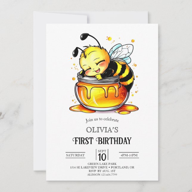 Invitation Sweet Boho Digital Bee 1er anniversaire (Devant)