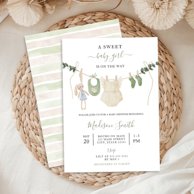 Invitation Sweet Boho Neutral Clothesline Baby shower fille (Créateur téléchargé)