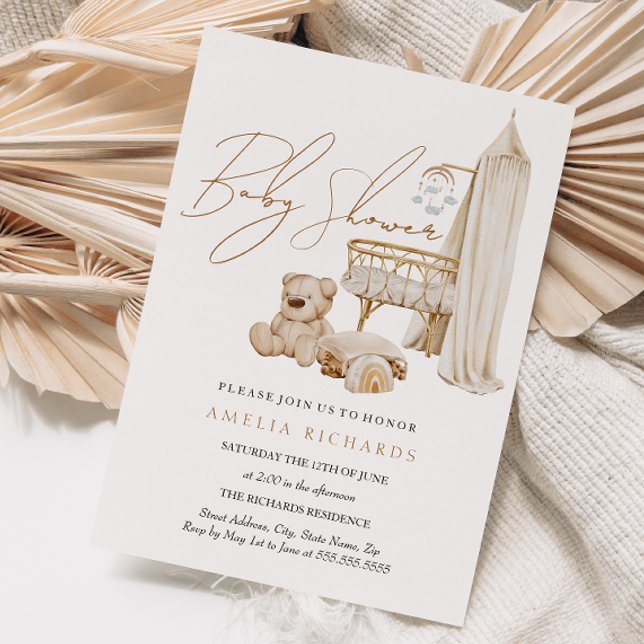 Invitation Sweet Boho Nursery Baby shower bleu (Créateur téléchargé)