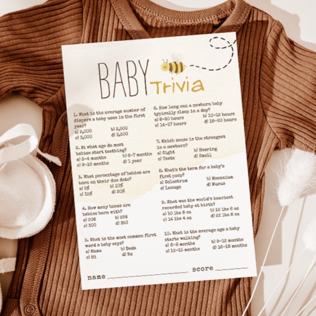 Invitation Sweet Bumble Bee Baby shower Baby Trivia Card (Créateur téléchargé)