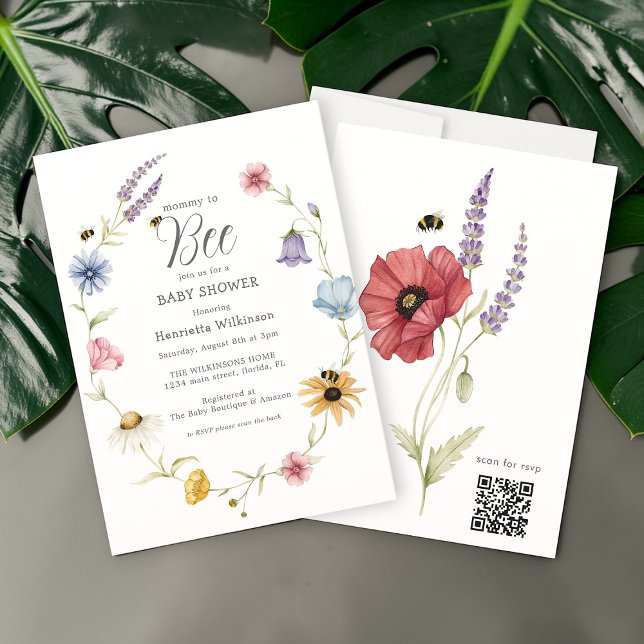 Invitation Sweet Bumblebee Floral Mommy to Bee Baby Shower QR (Créateur téléchargé)