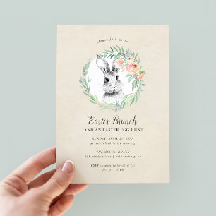 Invitation Sweet Bunny Floral Wreath fête de Pâques Brunch