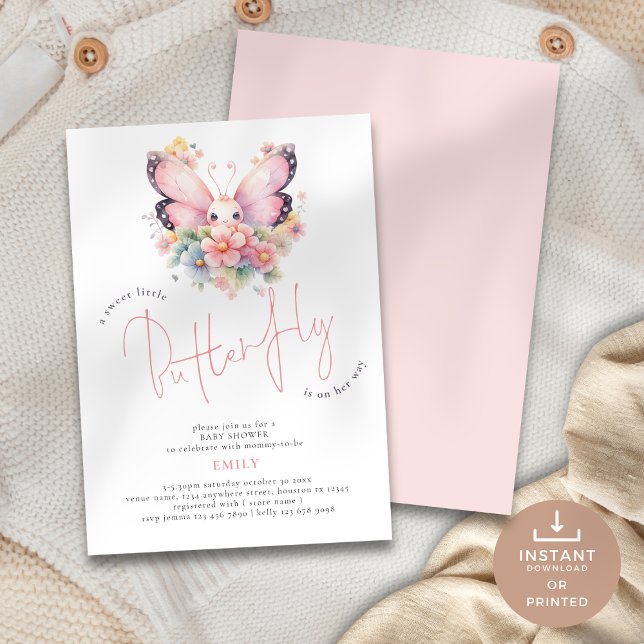 Invitation Sweet Butterfly est sur le Baby shower Florals (Créateur téléchargé)