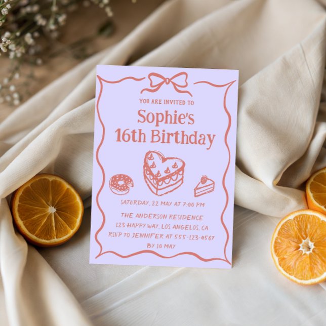 Invitation Sweet Cake & Bow Pastel Pink 16th Birthday Party (Créateur téléchargé)