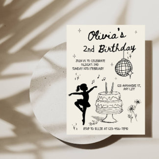 Invitation Sweet Cake Line Art Girl’s 2nd Birthday Party