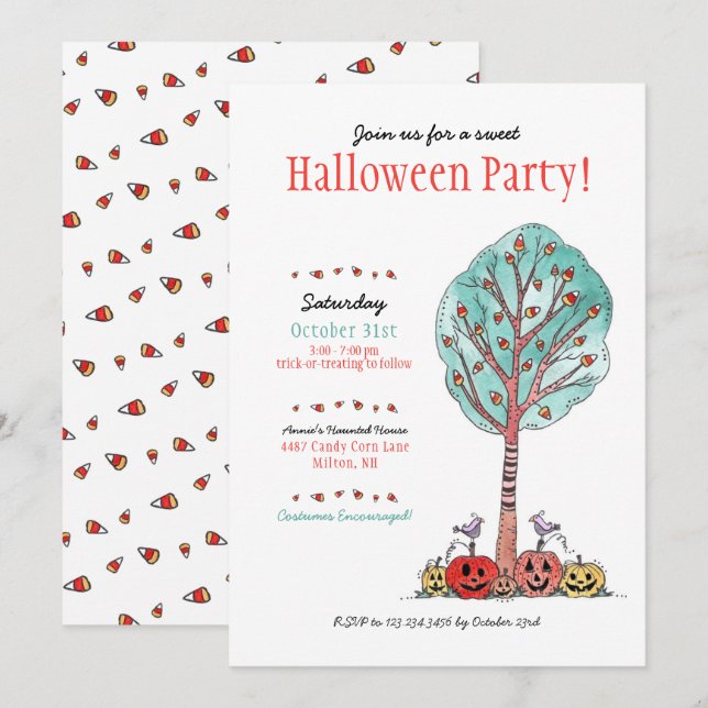 Invitation Sweet Candy Corn Halloween Party Enfants (Devant / Derrière)