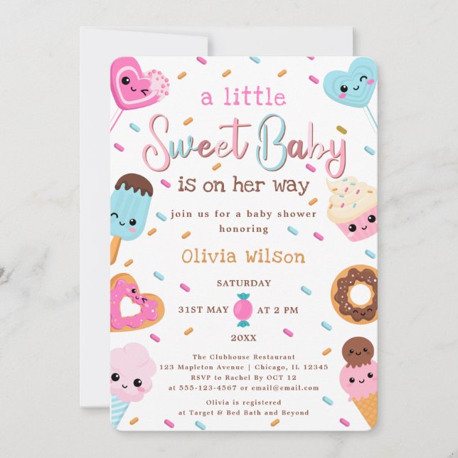 Invitation Sweet Candy Land arrose le Baby shower de Donut (Devant)