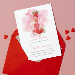 Invitation Sweet Celebration fraise Milkshake Anniversaire