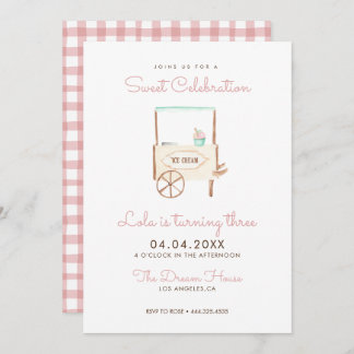 Invitation Sweet Celebration Glace Crème rose Anniversaire