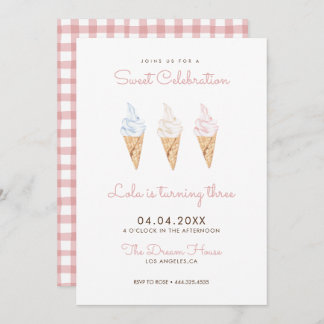 Invitation Sweet Celebration Glace Crème rose Anniversaire