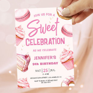 Invitation Sweet Celebration Pink Donuts Fille 9e anniversair