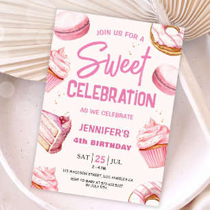 Invitation Sweet Celebration Pink Donuts Girl 4e anniversaire