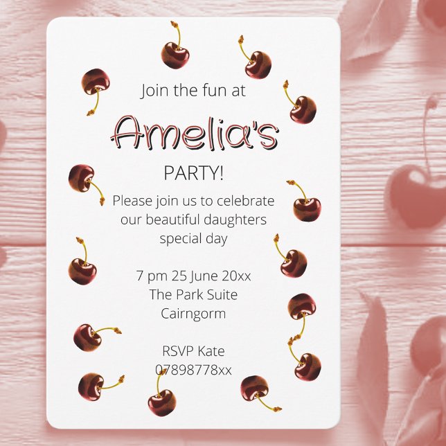 Invitation Sweet Cherry fête d'anniversaire personnalisée (Cherry coded party invites.)