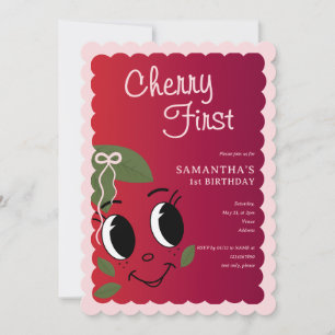 Invitation Sweet Cherry First Girl Cute Cartoon 1er anniversa
