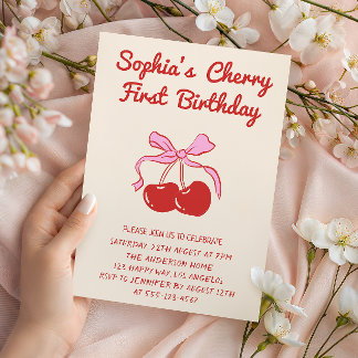 Invitation Sweet Cherry Theme 1st Birthday Party
