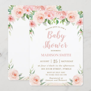 Invitation Sweet Chic Blush Rose Baby shower Floral Vert