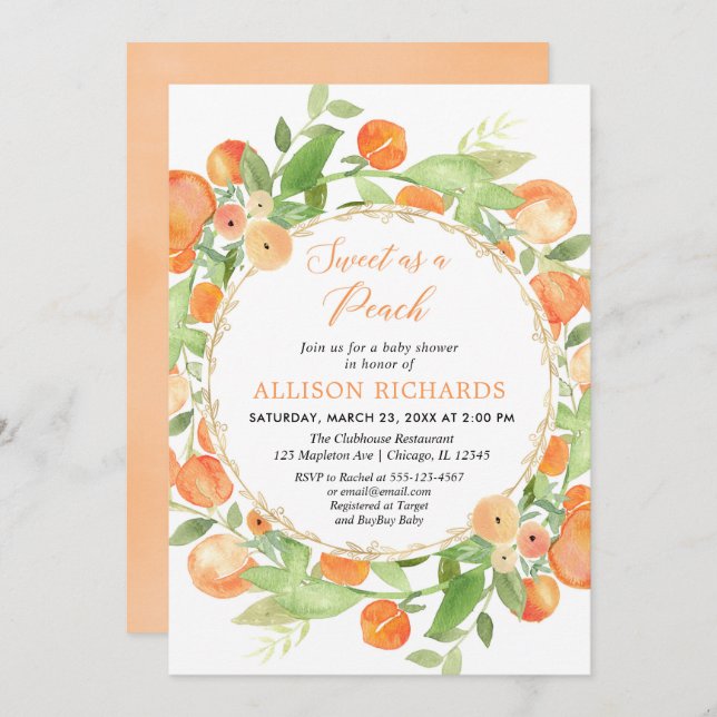 Invitation Sweet comme un baby shower fille pêche (Devant / Derrière)