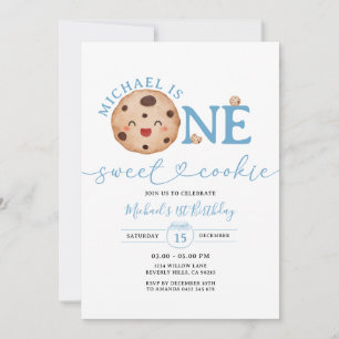 Invitation Sweet Cookie Boy Premier Anniversaire Bleu En vich