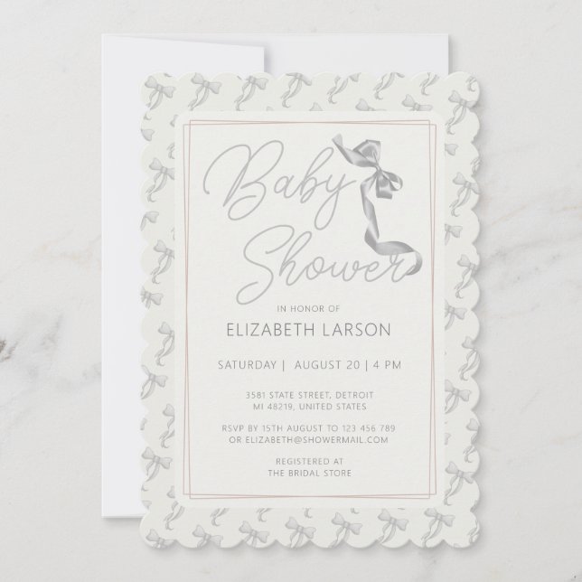 Invitation Sweet Coquette Beige Bow Cravate Élégant Baby show (Devant)