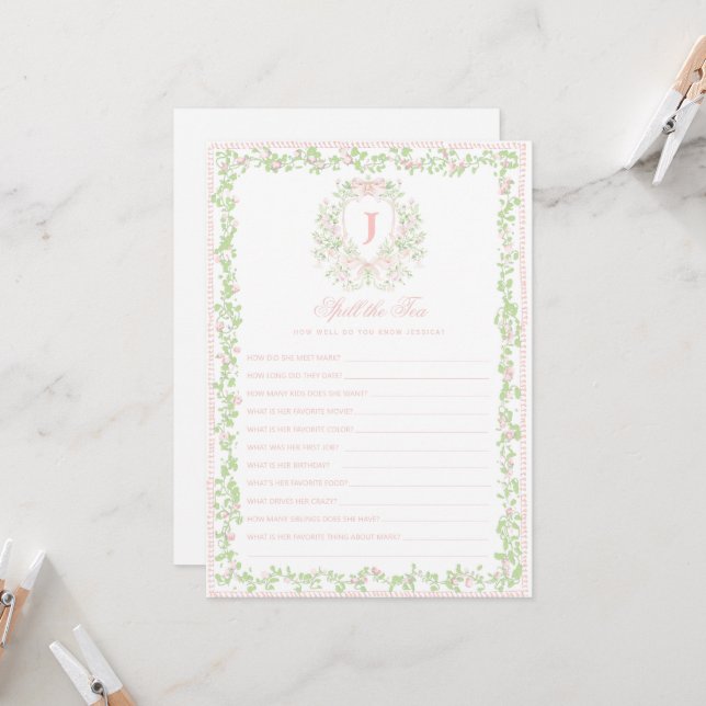 Invitation Sweet Crest | Spill the Tea Bridal Shower Game  (Devant/Arrière en situation)