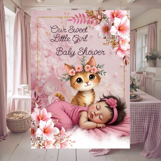 Invitation Sweet Cute Pink Girl Baby Shower Cat Kitten (Créateur téléchargé)