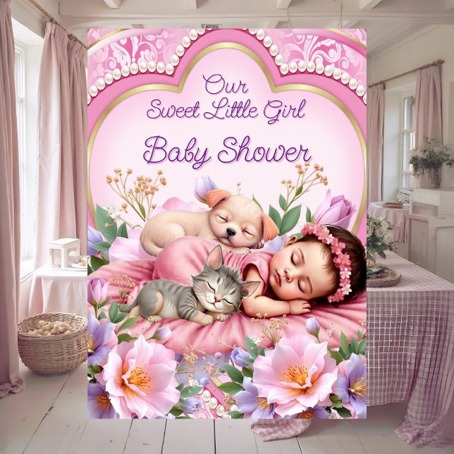 Invitation Sweet Cute Pink Girl Baby Shower Puppy Kitten (Créateur téléchargé)