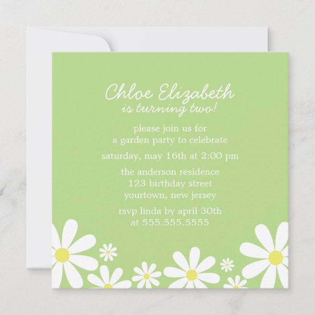 Invitation Sweet Daisies Fille fête d'anniversaire (Devant)