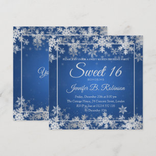 Invitation Sweet d'hiver 16 Snowflakes bleu d'argent d'annive