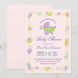 Invitation Sweet Dreams Carriage Baby shower rose