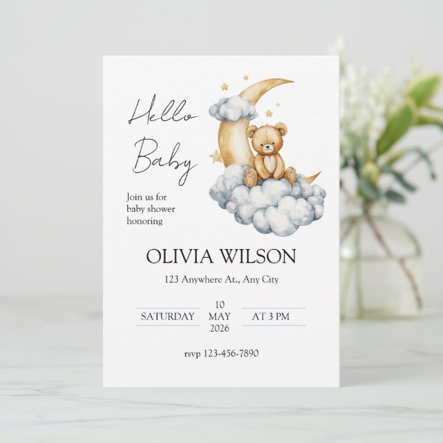 Invitation Sweet Dreams Teddy Bear on the Moon (Debout devant)