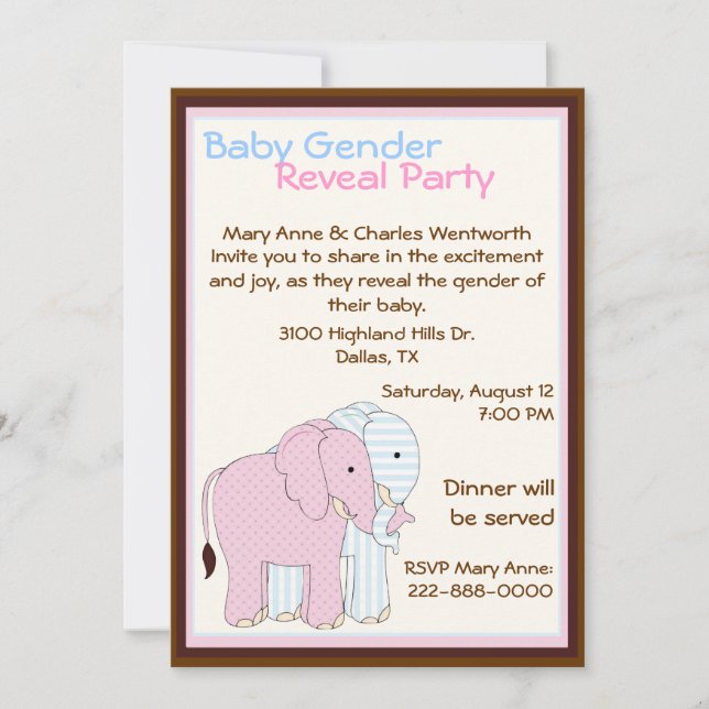Invitation Sweet Elephants Baby Gender Revevevela Party (Devant)