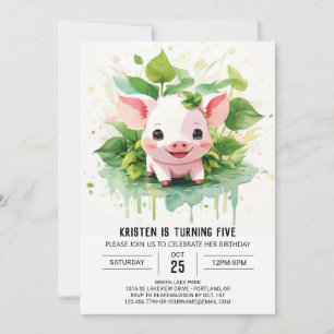 Invitation Sweet Farmyard Friends Boho Pig Girl Anniversaire