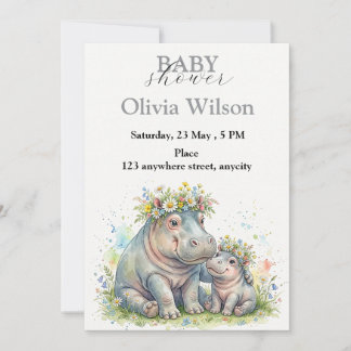 Invitation Sweet Floral Hippo Moments