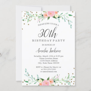 Invitation Sweet Floral Sparkle Confetti 30e fête d'anniversa
