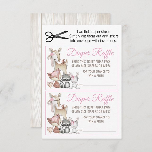 Invitation Sweet Forest Woodland Girls Diaper Raffle (Devant / Derrière)