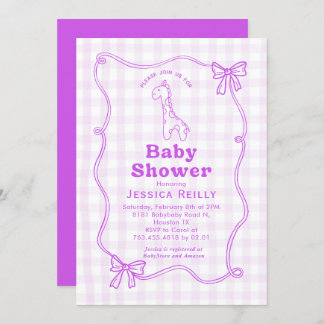 Invitation Sweet Giraffe Plaid Bow Elegant Baby Shower