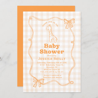 Invitation Sweet Giraffe Plaid Bow Elegant Baby Shower