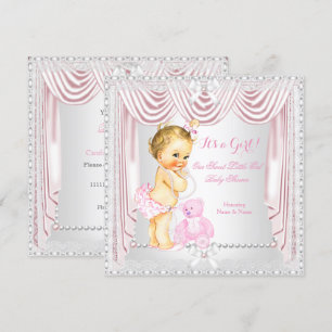 Invitation Sweet Girl Baby shower rose Satin Blonde Baby