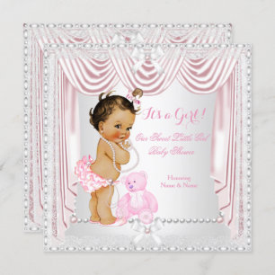 Invitation Sweet Girl Baby shower rose Satin Brunette Baby