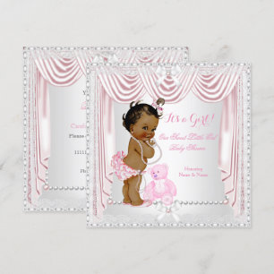 Invitation Sweet Girl Baby shower rose satin ethnique