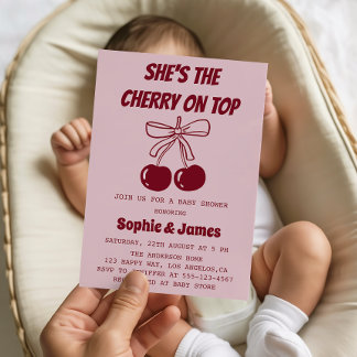 Invitation Sweet Girl Cherry on Top Baby Shower Party