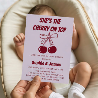 Invitation Sweet Girl Cherry on Top Baby Shower Party