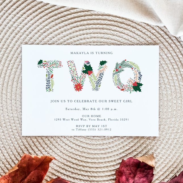 Invitation Sweet Girl Floral Deuxième fête d'anniversaire (Créateur téléchargé)