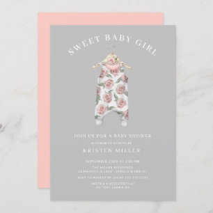 Invitation Sweet Girl Rose Baby shower Romper