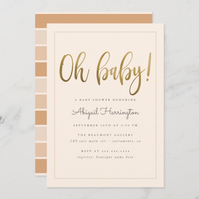 Invitation Sweet Gold Oh Baby Script Peach Baby shower (Devant / Derrière)