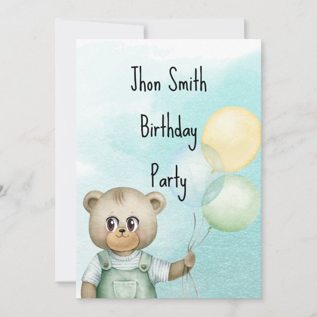 Invitation Sweet green baby bear baby (Devant)