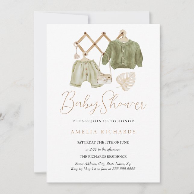 Invitation Sweet Green Boho Nursery Baby shower Décor (Devant)