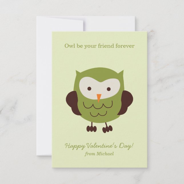 Invitation Sweet Green Owl Classroom Valentine Cards (Devant)